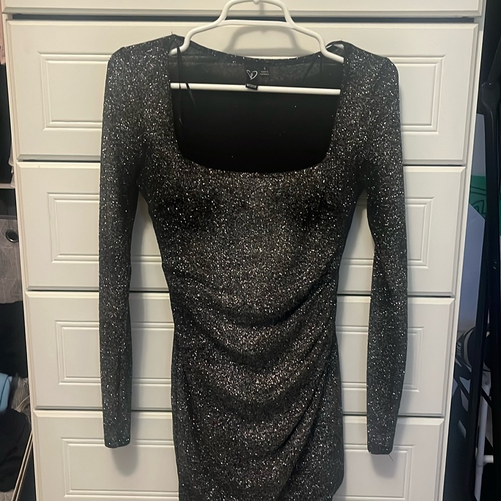 Long Sleeve Silver Sparkle Dress